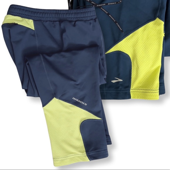 Brooks Running 7/8 Capri Track Pant Legging Navy / Neon - Picture 8 of 16